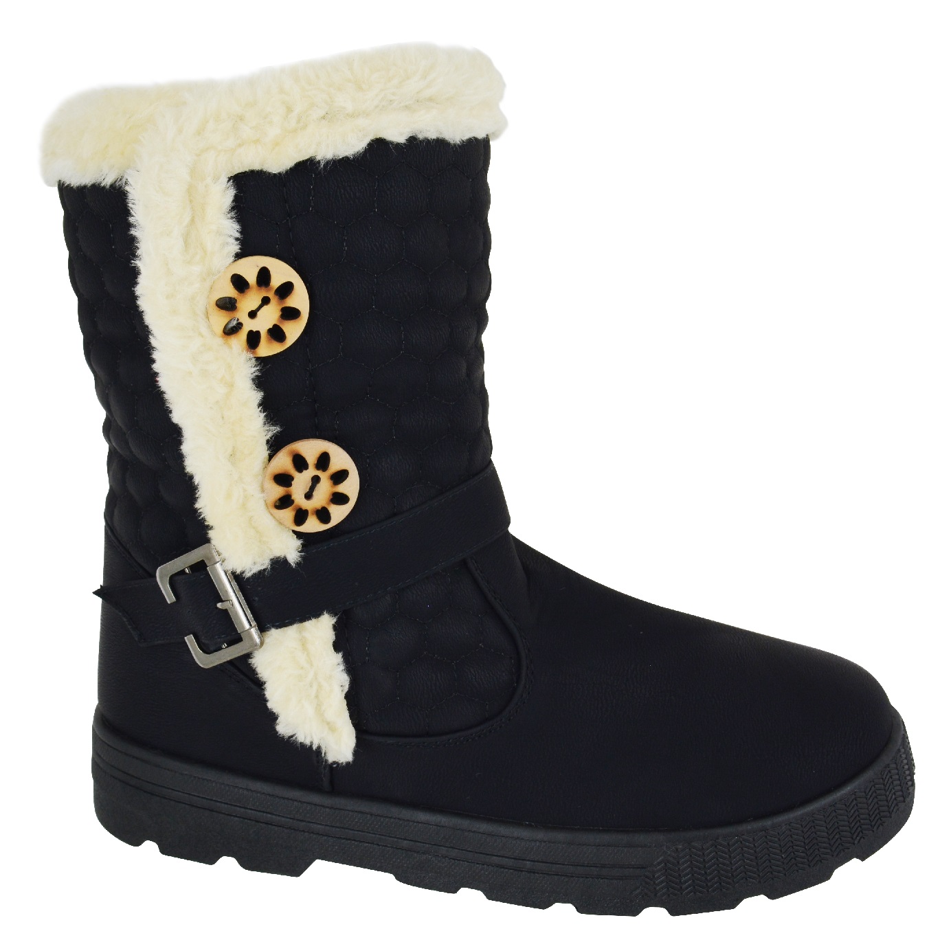 NEW LADIES WINTER WOMENS QUILTED GRIP SOLE MID CALF FUR WARM SNOW BOOTS